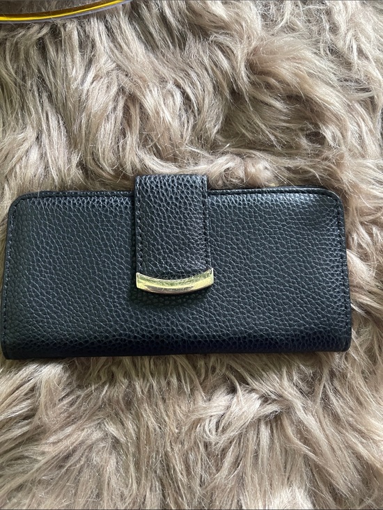 Handbags - Black Women’s Leather Wallet with Gold Accent